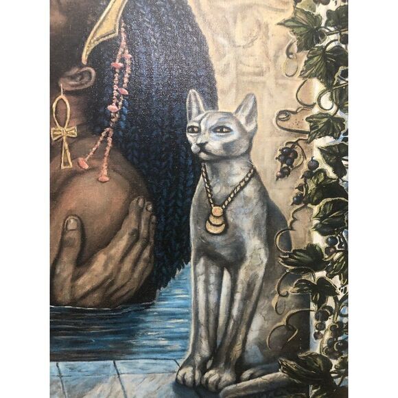 Vintage Framed Print Egyptian Couple Cat - Picture 4 of 4